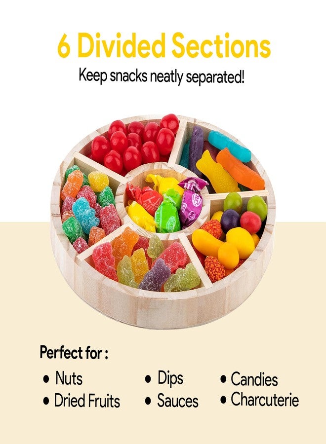 Hammont Round Wooden Tray – 3-Pack – 8.5″ x 1″ – 6 Section Divided Serving & Snack Platter for Appetizers, Veggies, Montessori Activities - Image 4